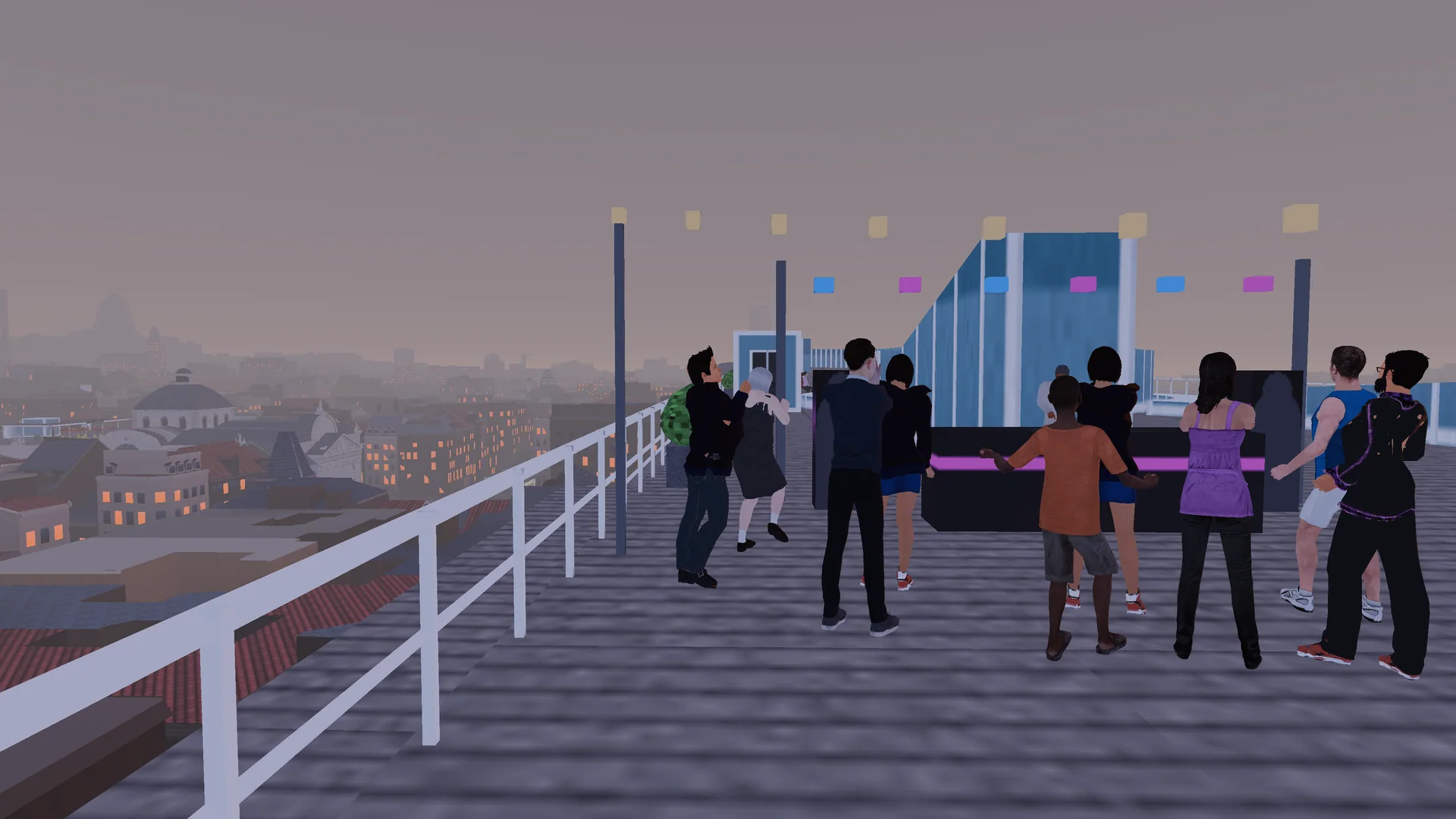 Des personnages réunis sur un toit de Bruxelles / Characters together on a Brussels rooftop